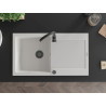 Mexen Leo granite sink with 1 bowl and drainer 900 x 500 mm, white, black siphon - 6501901010-20-B