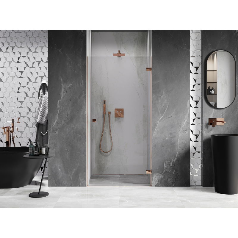 Mexen Lunar-B hinged right shower door 55 cm, transparent, rose gold - 832-055-000-60-00-P