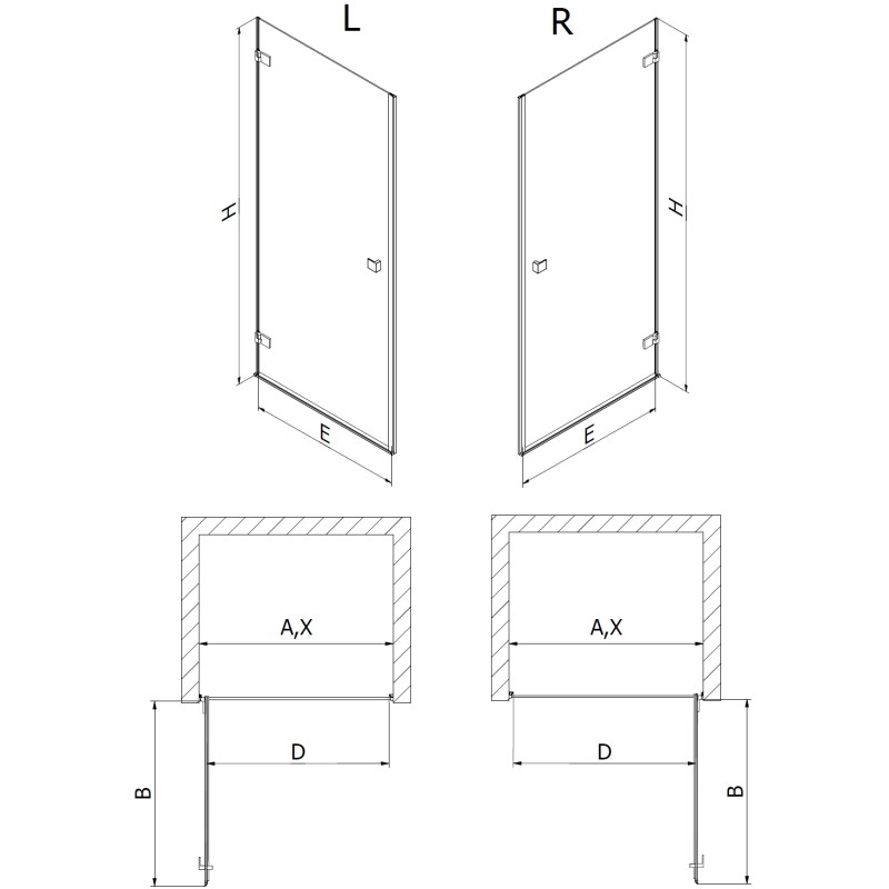Mexen Lunar-B left hinged shower door 50 cm, transparent, brushed gun gray - 832-050-000-66-00-L