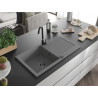 Mexen Leo 1-bowl granite sink with drainer 900 x 500 mm, gray, black siphon - 6501901010-71-B