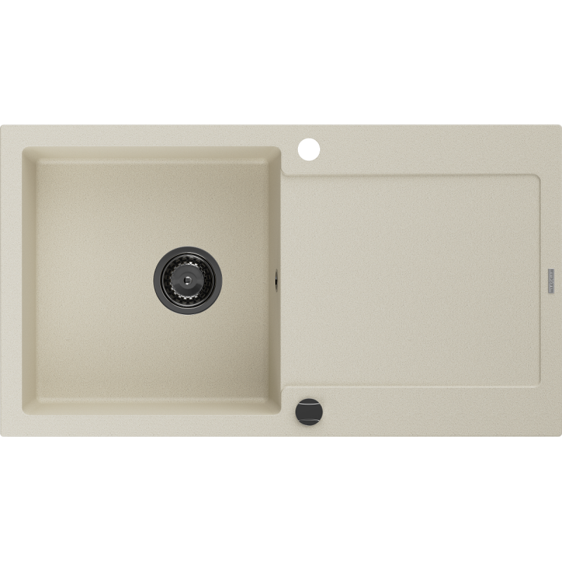 Mexen Leo granite kitchen sink 1-bowl with drainer 900 x 500 mm, beige, black siphon - 6501901010-69-B
