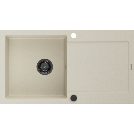 Mexen Leo granite kitchen sink 1-bowl with drainer 900 x 500 mm, beige, black siphon - 6501901010-69-B