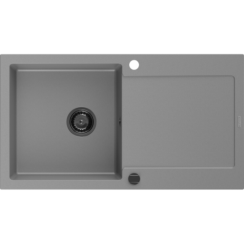 Mexen Leo 1-compartment granite sink with a drip tray 900 x 500 mm, Grey, siphon Black - 6501901010-71-B