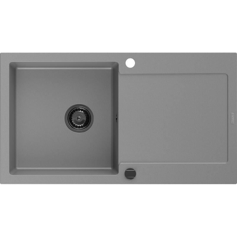 Mexen Leo granite kitchen sink single-bowl with drainer 900 x 500 mm, gray, black siphon - 6501901010-71-B