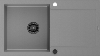 Mexen Leo granite kitchen sink 1-bowl with drainer 900 x 500 mm, grey, black siphon - 6501901010-71-B