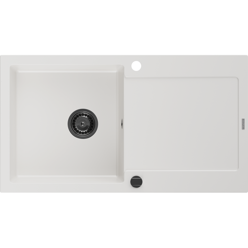 Mexen Leo 1-bowl granite sink with drainer 900 x 500 mm, white, black siphon - 6501901010-20-B