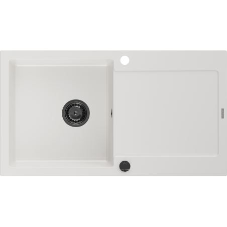 Mexen Leo 1-bowl granite sink with drainer 900 x 500 mm, white, black siphon - 6501901010-20-B