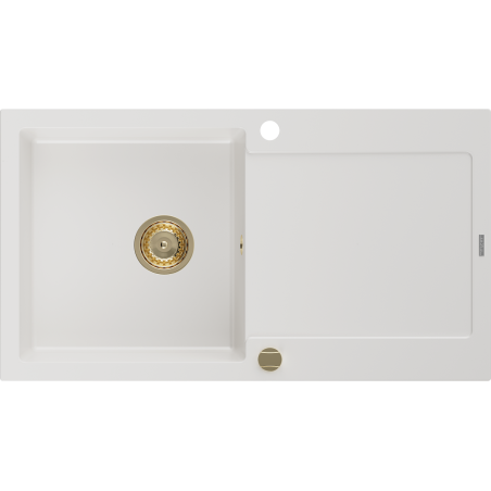 Mexen Leo granite sink 1-bowl with drainer 900 x 500 mm, white, gold siphon - 6501901010-20-G