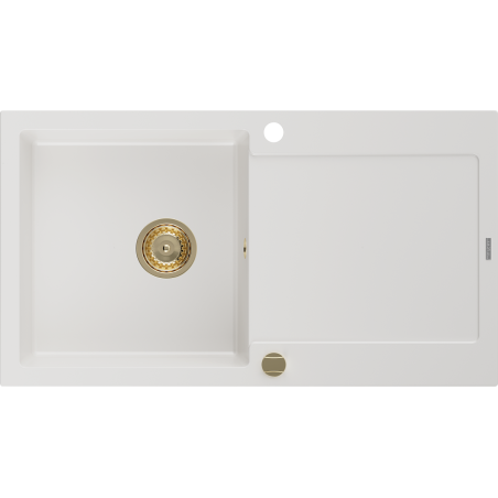 Mexen Leo granite sink 1-bowl with drainer 900 x 500 mm, white, golden siphon - 6501901010-20-G