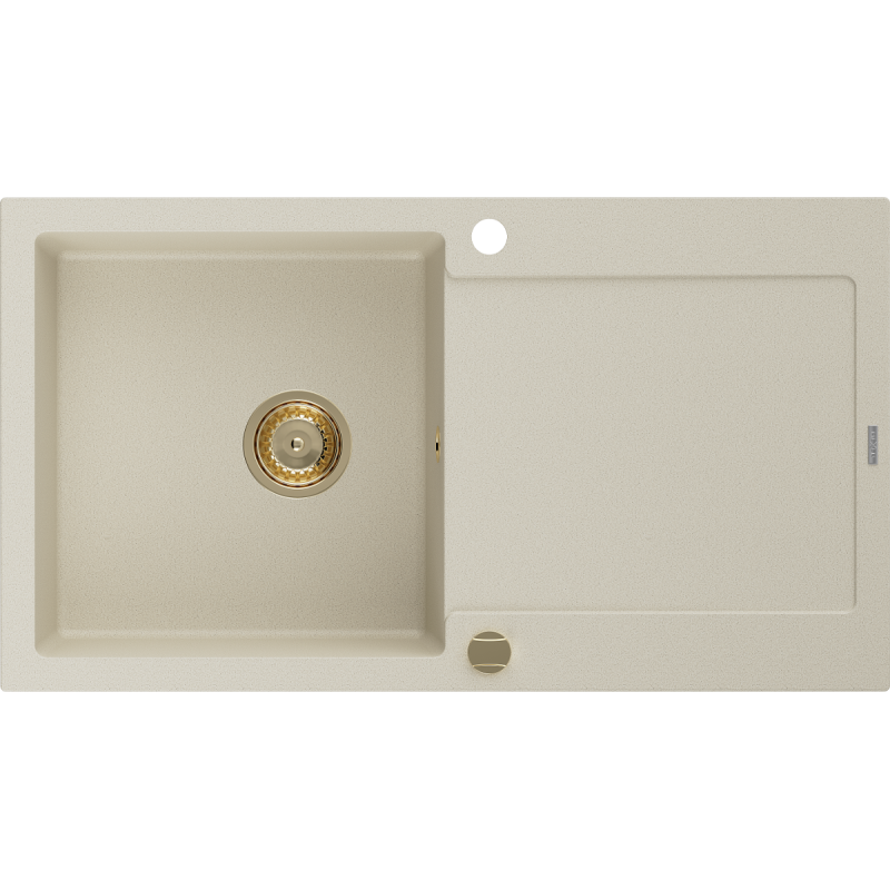 Mexen Leo 1-bowl granite sink with drainer 900 x 500 mm, beige, golden siphon - 6501901010-69-G