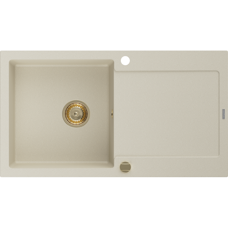 Mexen Leo 1-compartment granite sink with a drip tray 900 x 500 mm, Beige, siphon Gold - 6501901010-69-G