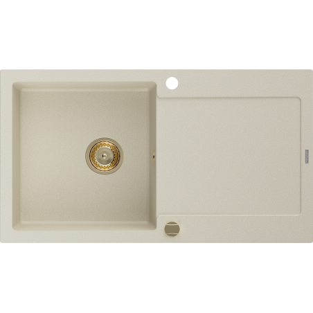 Mexen Leo 1-bowl granite sink with drainer 900 x 500 mm, beige, golden siphon - 6501901010-69-G