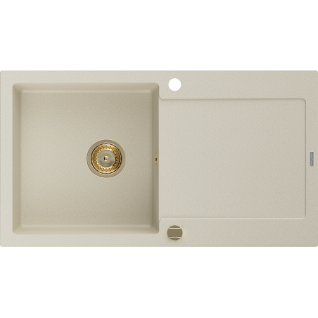 Mexen Leo granite sink 1-bowl with drainer 900 x 500 mm, beige, gold siphon - 6501901010-69-G