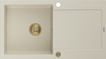Mexen Leo 1-compartment granite sink with a drip tray 900 x 500 mm, Beige, siphon Gold - 6501901010-69-G