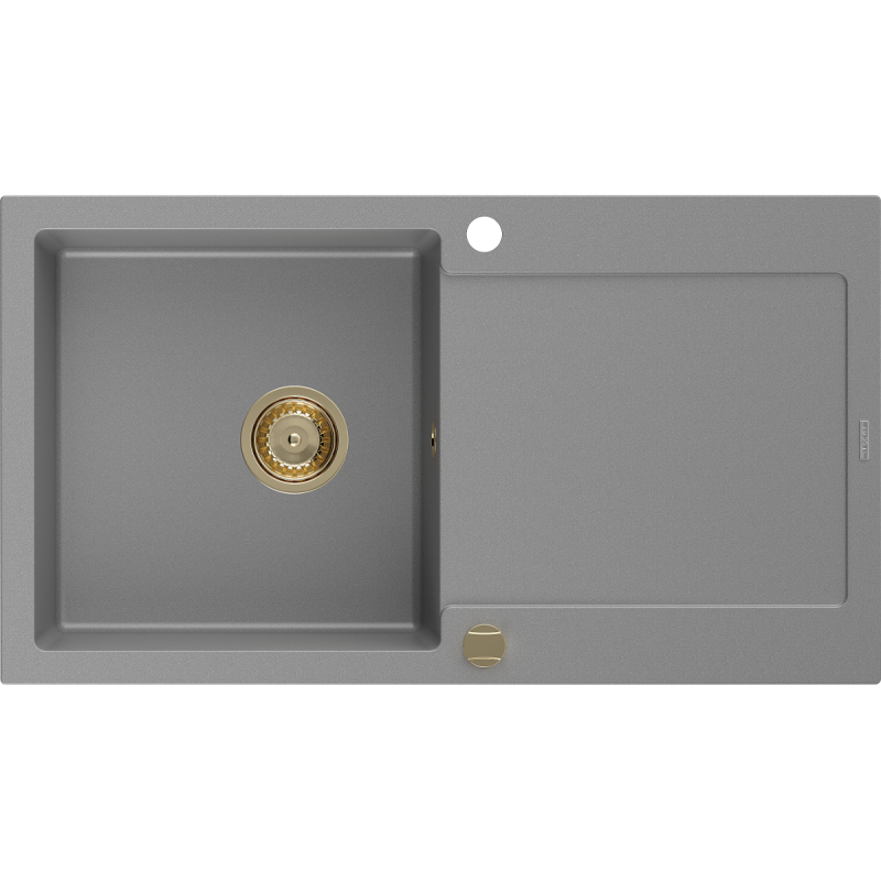 Mexen Leo 1-chamber granite sink with drainer 900 x 500 mm, gray, gold siphon - 6501901010-71-G
