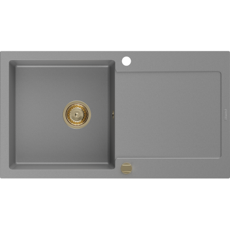 Mexen Leo 1-chamber granite sink with drainer 900 x 500 mm, gray, gold siphon - 6501901010-71-G