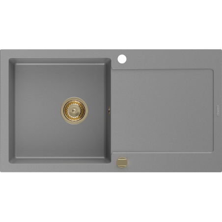 Mexen Leo granite kitchen sink 1-bowl with drainer 900 x 500 mm, grey, golden siphon - 6501901010-71-G