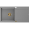 Mexen Leo 1-chamber granite sink with drainer 900 x 500 mm, gray, gold siphon - 6501901010-71-G