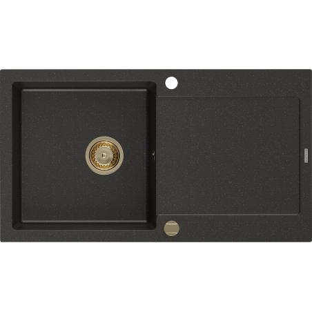 Mexen Leo 1-bowl granite sink with drainer 900 x 500 mm, black/gold metallic, gold siphon - 6501901010-75-G