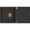 Mexen Leo 1-bowl granite sink with drainer 900 x 500 mm, black/gold metallic, gold siphon - 6501901010-75-G