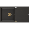 Mexen Leo granite sink 1-bowl with drainer 900 x 500 mm, black/gold metallic, golden siphon - 6501901010-75-G