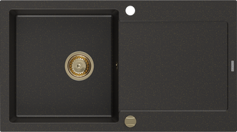 Mexen Leo 1-bowl granite sink with drainer 900 x 500 mm, black/gold metallic, gold siphon - 6501901010-75-G
