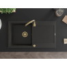 Mexen Leo 1-bowl granite sink with drainer 900 x 500 mm, black/gold metallic, gold siphon - 6501901010-75-G