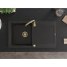 Mexen Leo granite sink 1-bowl with drainer 900 x 500 mm, black/gold metallic, golden siphon - 6501901010-75-G