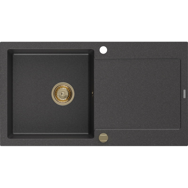 Mexen Leo granite single-bowl sink with drainer 900 x 500 mm, speckled black, golden siphon - 6501901010-76-G