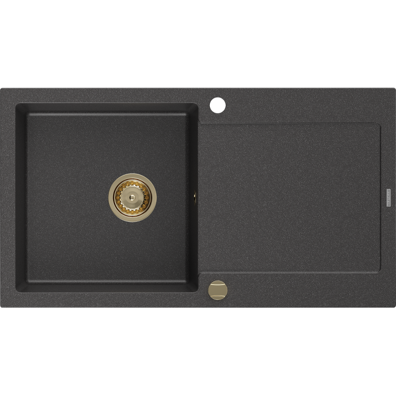 Mexen Leo granite sink 1-bowl with drainer 900 x 500 mm, black speckled, gold siphon - 6501901010-76-G