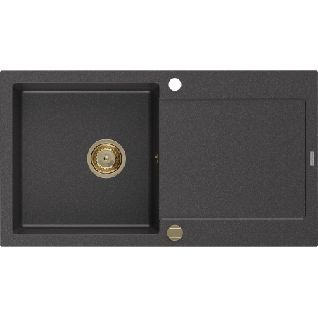 Mexen Leo granite sink 1-bowl with drainer 900 x 500 mm, black speckled, gold siphon - 6501901010-76-G