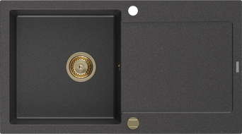Mexen Leo 1-compartment granite sink with a drip tray 900 x 500 mm, spotted black, siphon Gold - 6501901010-76-G