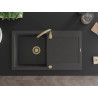 Mexen Leo granite sink 1-bowl with drainer 900 x 500 mm, black speckled, gold siphon - 6501901010-76-G