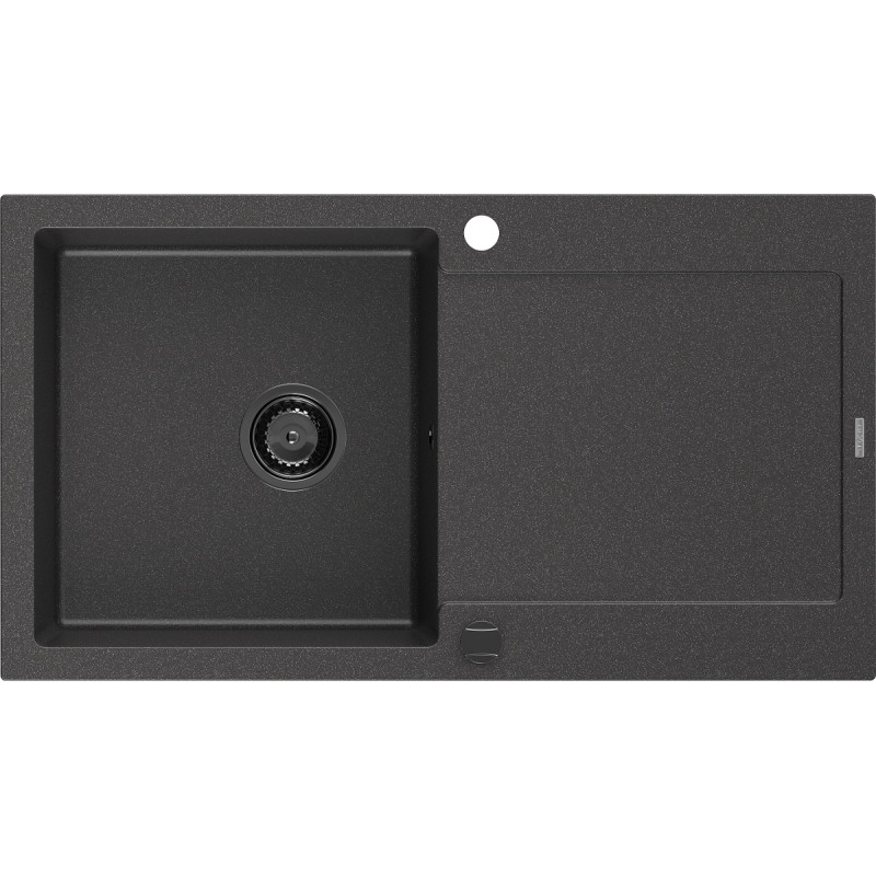 Mexen Leo 1-bowl granite sink with drainer 900 x 500 mm, speckled black, black siphon - 6501901010-76-B