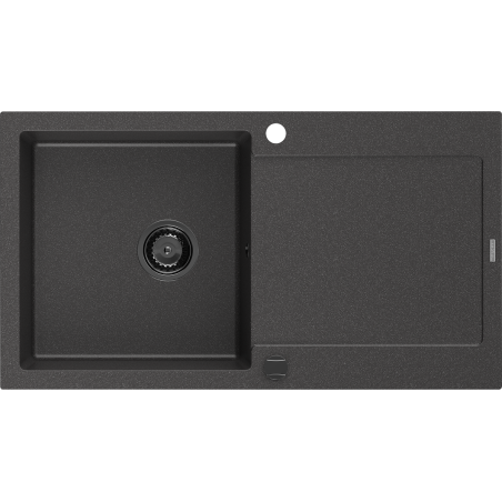 Mexen Leo single-bowl granite sink with drainer 900 x 500 mm, speckled black, black siphon - 6501901010-76-B