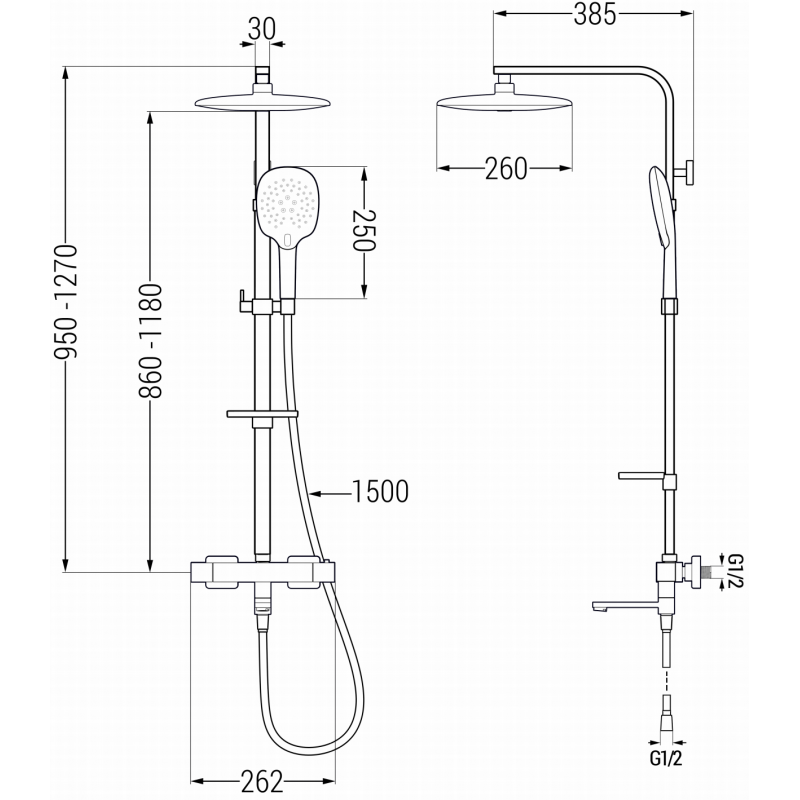 Mexen CQ22 bathtub-shower set with rain showerhead and thermostatic faucet, chrome - 779102295-00