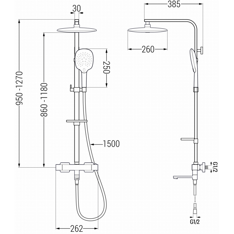Mexen CQ22 bathtub-shower set with rain shower and thermostat mixer, black - 779102295-70