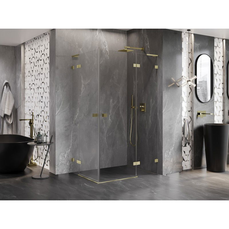 Mexen Lunar L Duo Right-Hinged Shower Cabin 100 x 75 cm, Transparent, Brushed Gold - 834L-100P-075L-55-00