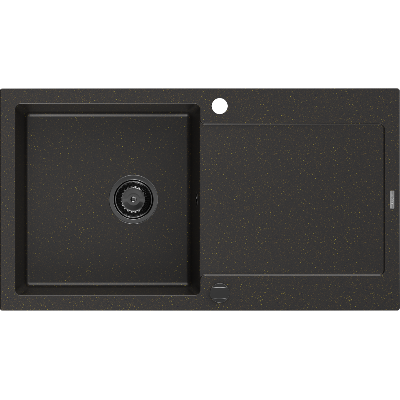 Mexen Leo 1-compartment granite sink with a drip tray 900 x 500 mm, Black/Gold metallic, siphon Black - 6501901010-75-B
