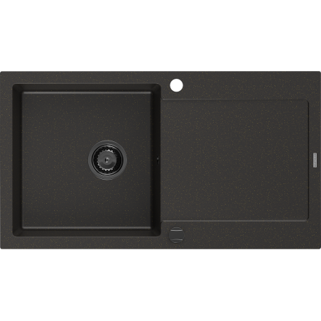 Mexen Leo 1-Bowl Granite Sink with Drainer 900 x 500 mm, Black/Gold Metallic, Black Siphon - 6501901010-75-B