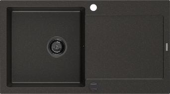 Mexen Leo 1-Bowl Granite Sink with Drainer 900 x 500 mm, Black/Gold Metallic, Black Siphon - 6501901010-75-B