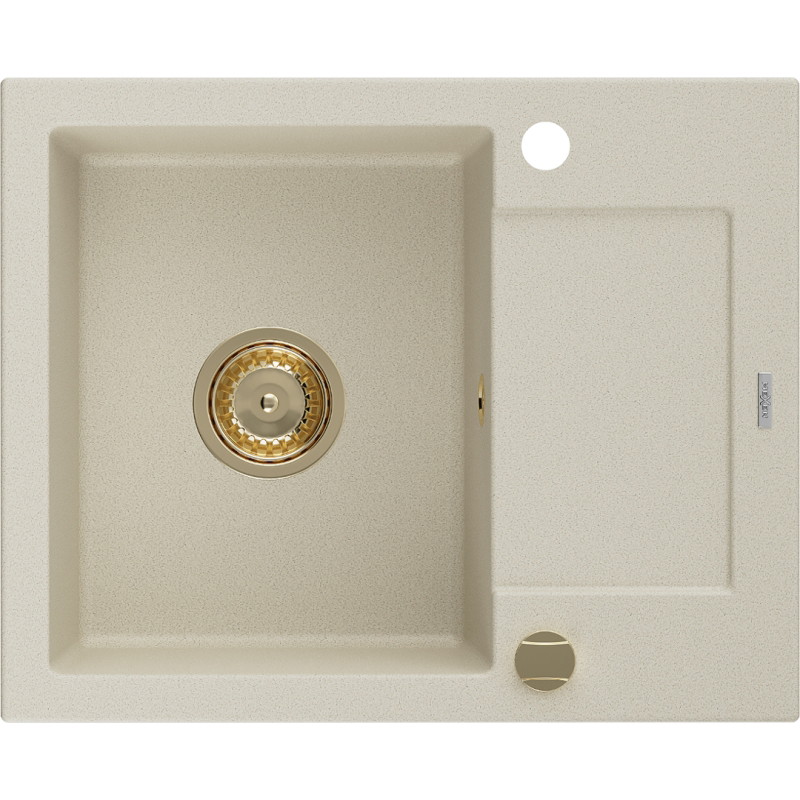 Mexen Enzo 1-bowl granite sink with drainer 576 x 465 mm, beige, golden siphon - 6506571005-69-G