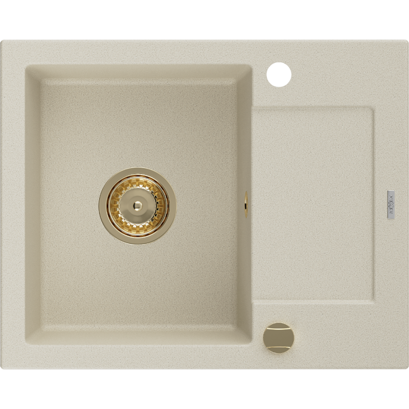 Mexen Enzo 1-compartment granite sink with a drip tray 576 x 465 mm, Beige, siphon Gold - 6506571005-69-G