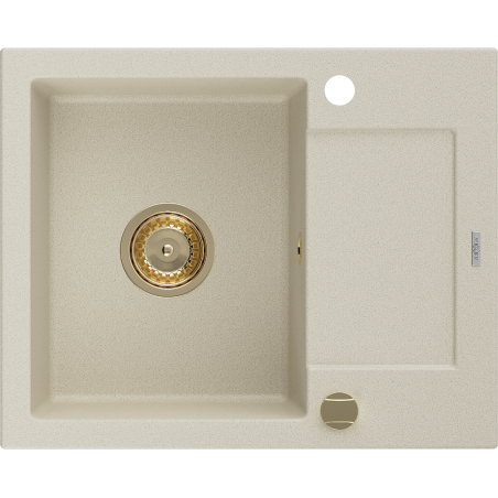 Mexen Enzo 1-compartment granite sink with a drip tray 576 x 465 mm, Beige, siphon Gold - 6506571005-69-G