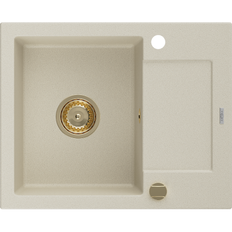 Mexen Enzo granite sink 1-bowl with drainer 576 x 465 mm, beige, gold siphon - 6506571005-69-G