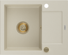 Mexen Enzo 1-bowl granite sink with drainer 576 x 465 mm, beige, golden siphon - 6506571005-69-G