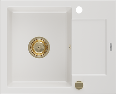 Mexen Enzo 1-compartment granite sink with a drip tray 576 x 465 mm, White, siphon Gold - 6506571005-20-G