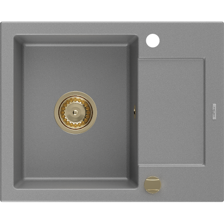 Mexen Enzo granit kitchen sink 1-bowl with drainer 576 x 465 mm, gray, gold siphon - 6506571005-71-G