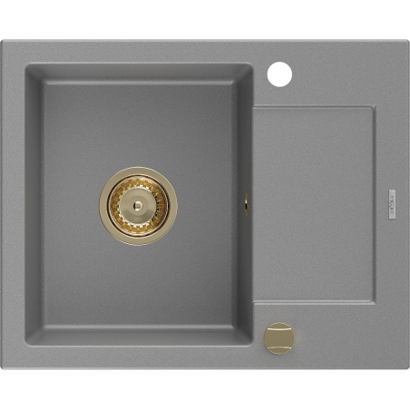Mexen Enzo granite sink 1-bowl with drainer 576 x 465 mm, gray, golden siphon - 6506571005-71-G