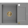Mexen Enzo 1-compartment granite sink with a drip tray 576 x 465 mm, Grey, siphon Gold - 6506571005-71-G